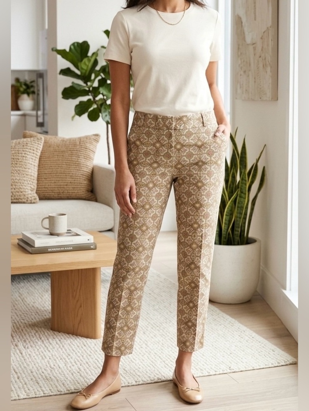 Talbots Signature Cropped Pants 4P Petite Medallion Paisley Tile Print Stretch